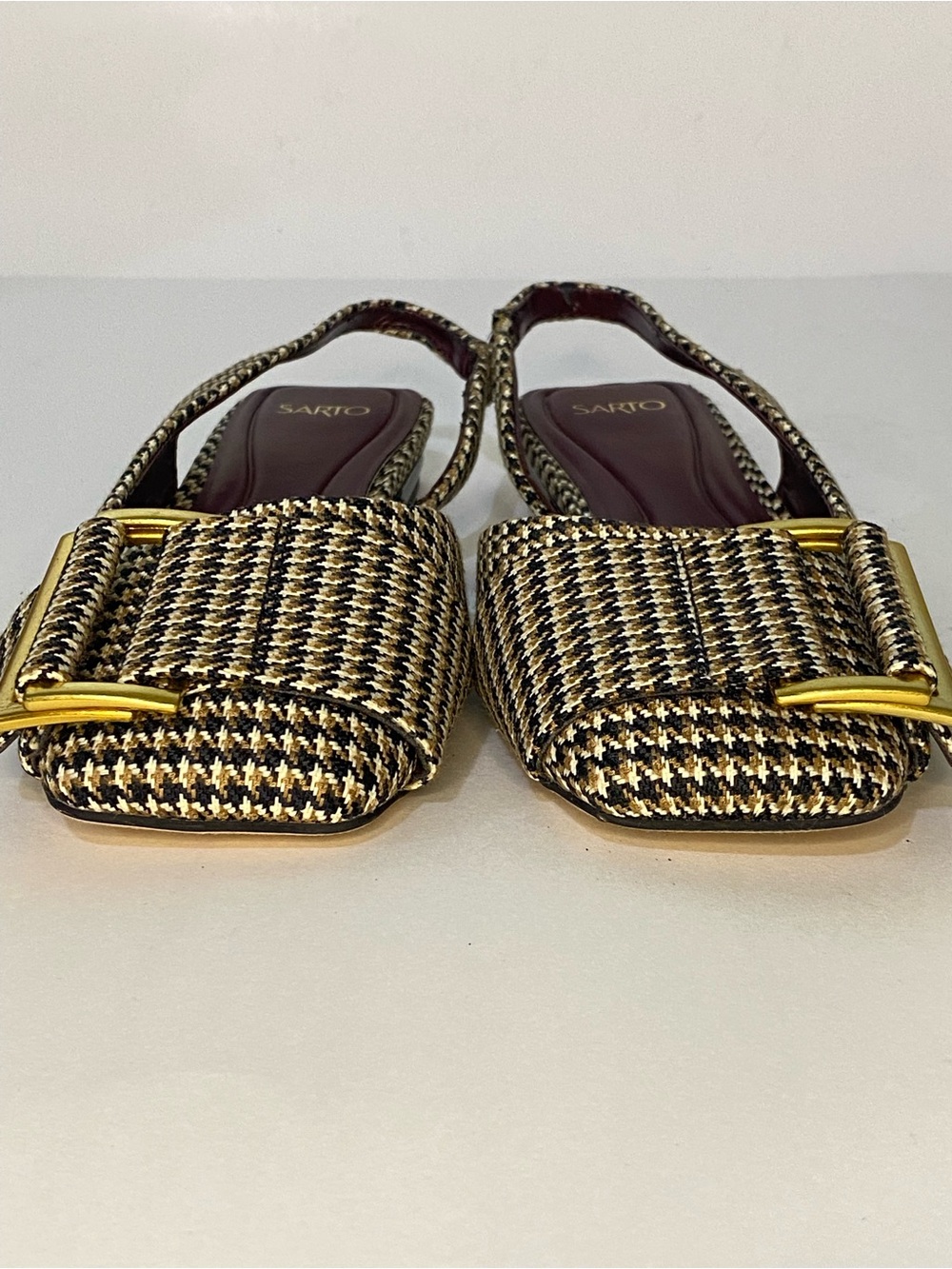 SARTO by Franco Sarto Houndstooth Tweed Slingback Flats Gold Buckle Size 8 - Picture 3 of 16